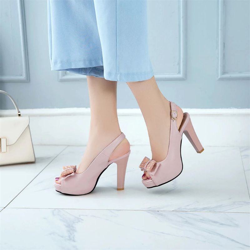 Vrouwen Platform Hoge Hakken Zomer Boog Peep Toe Dames Zwarte Bruid Trouwschoenen Feestpompen - Roze