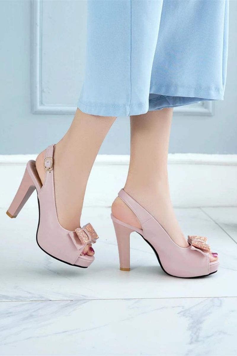 Vrouwen Platform Hoge Hakken Zomer Boog Peep Toe Dames Zwarte Bruid Trouwschoenen Feestpompen - Roze