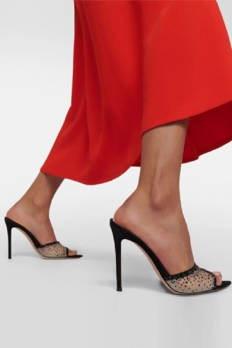 Vrouwen Strass Slippers Stiletto Hoge Hakken Vrouw Wees Open Teen Slides Feestschoenen