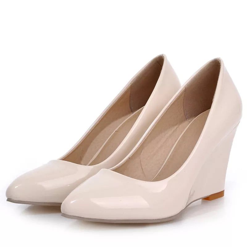 Wiggen Hakken Pumps Schoenen Vrouw Lente Casual Zwart Wig Bruiloft Kantoor Feestschoenen Dames Elegant Puntig - Beige