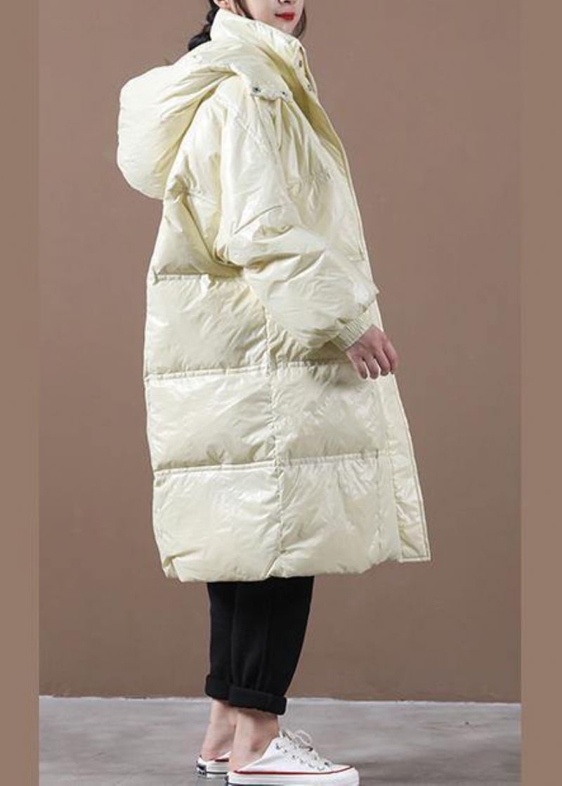 2024 Beige Donsjack Dames Loszittende Winterjas Met Capuchon Zakken Met Ritssluiting Fijne Winteroutwear - Dames donsjacks