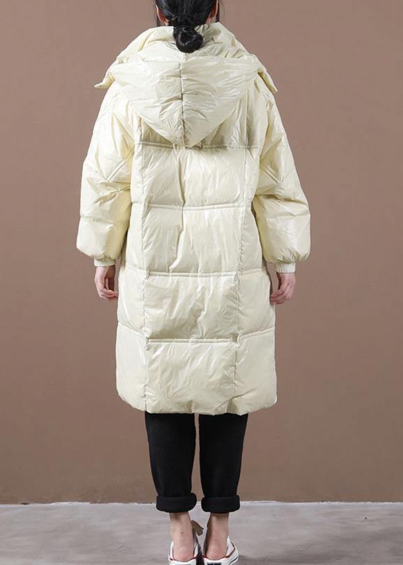 2024 Beige Donsjack Dames Loszittende Winterjas Met Capuchon Zakken Met Ritssluiting Fijne Winteroutwear - Dames donsjacks