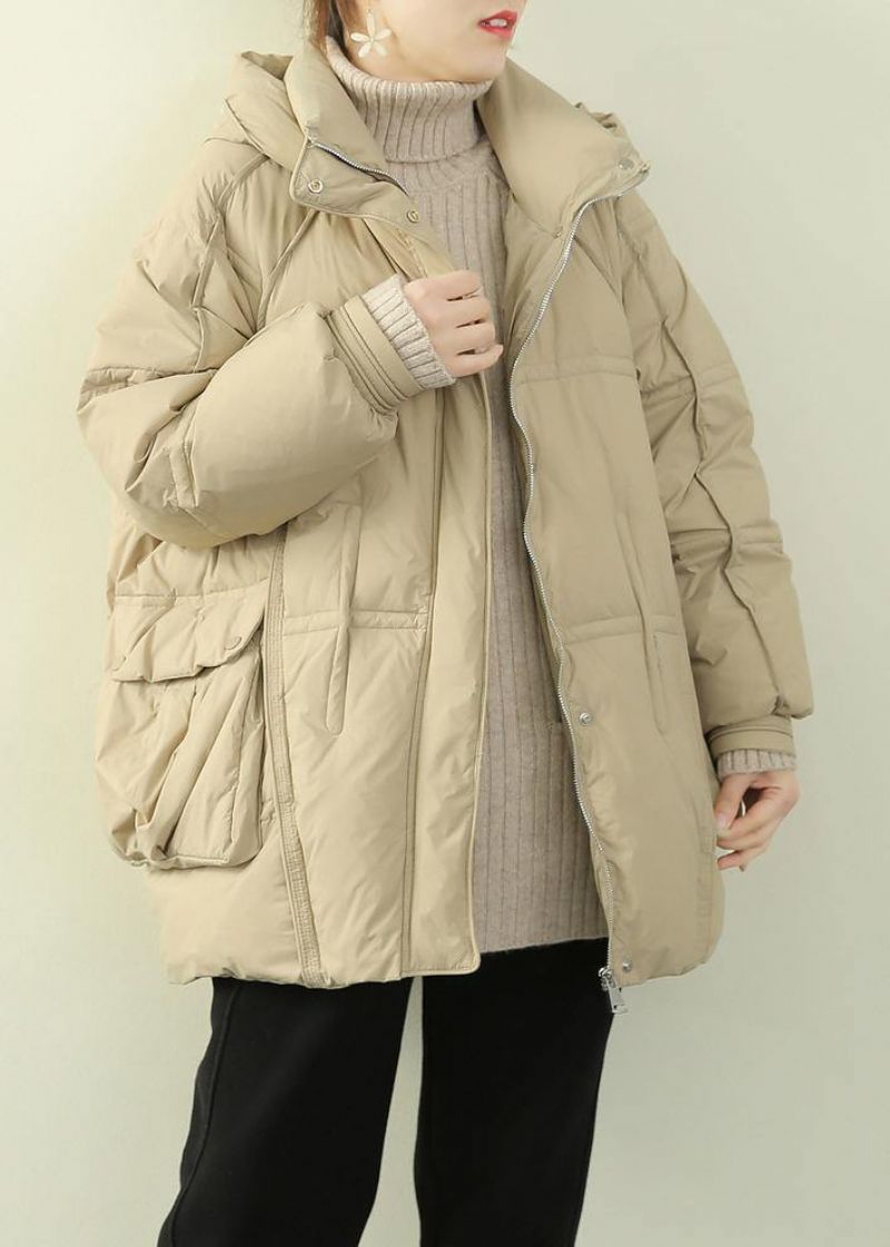 2024 Oversized Warme Winterjas Winterjassen Met Opstaande Kraag Beige Winteruitloper Met Capuchon - Beige