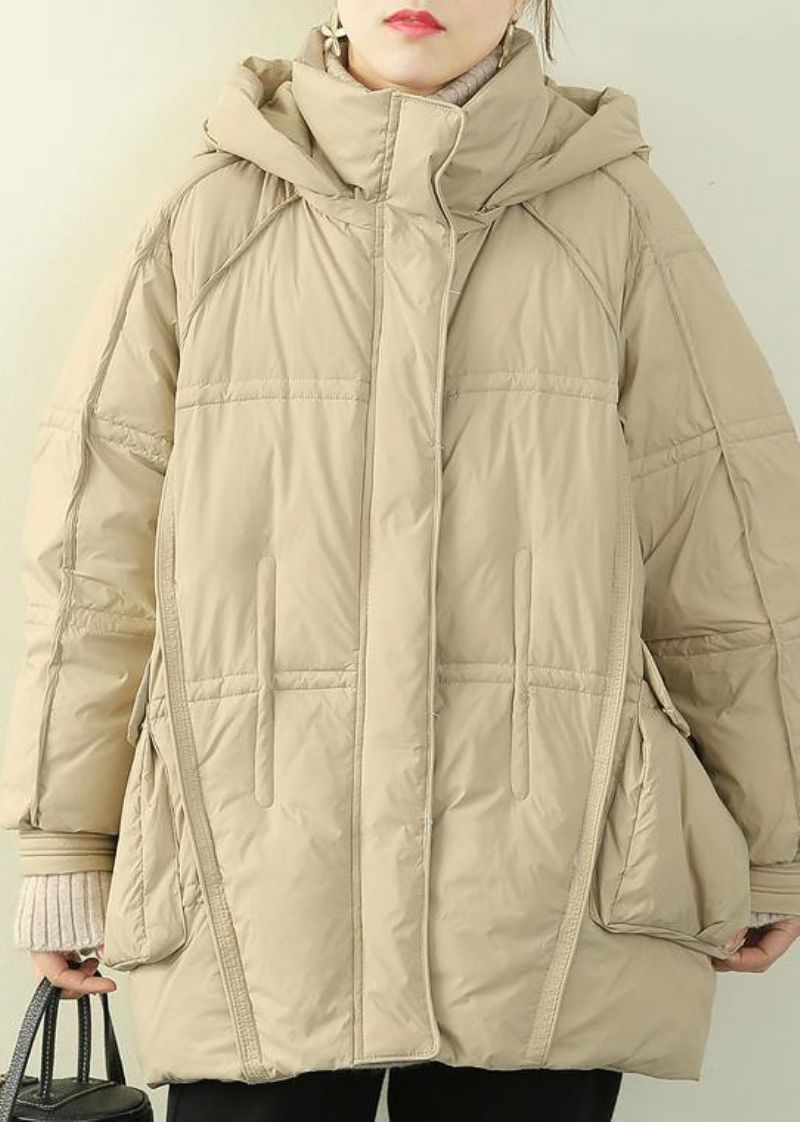 2024 Oversized Warme Winterjas Winterjassen Met Opstaande Kraag Beige Winteruitloper Met Capuchon - Beige