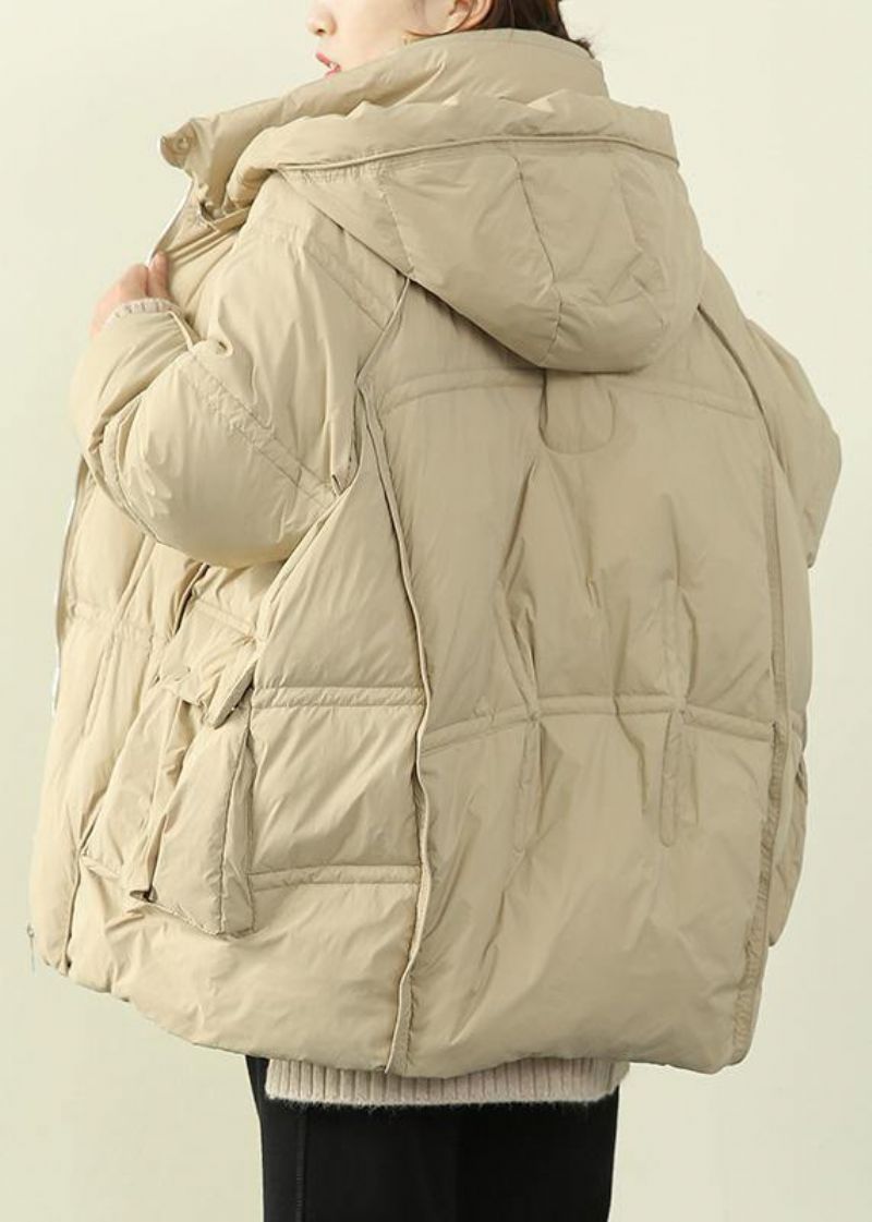 2024 Oversized Warme Winterjas Winterjassen Met Opstaande Kraag Beige Winteruitloper Met Capuchon - Beige