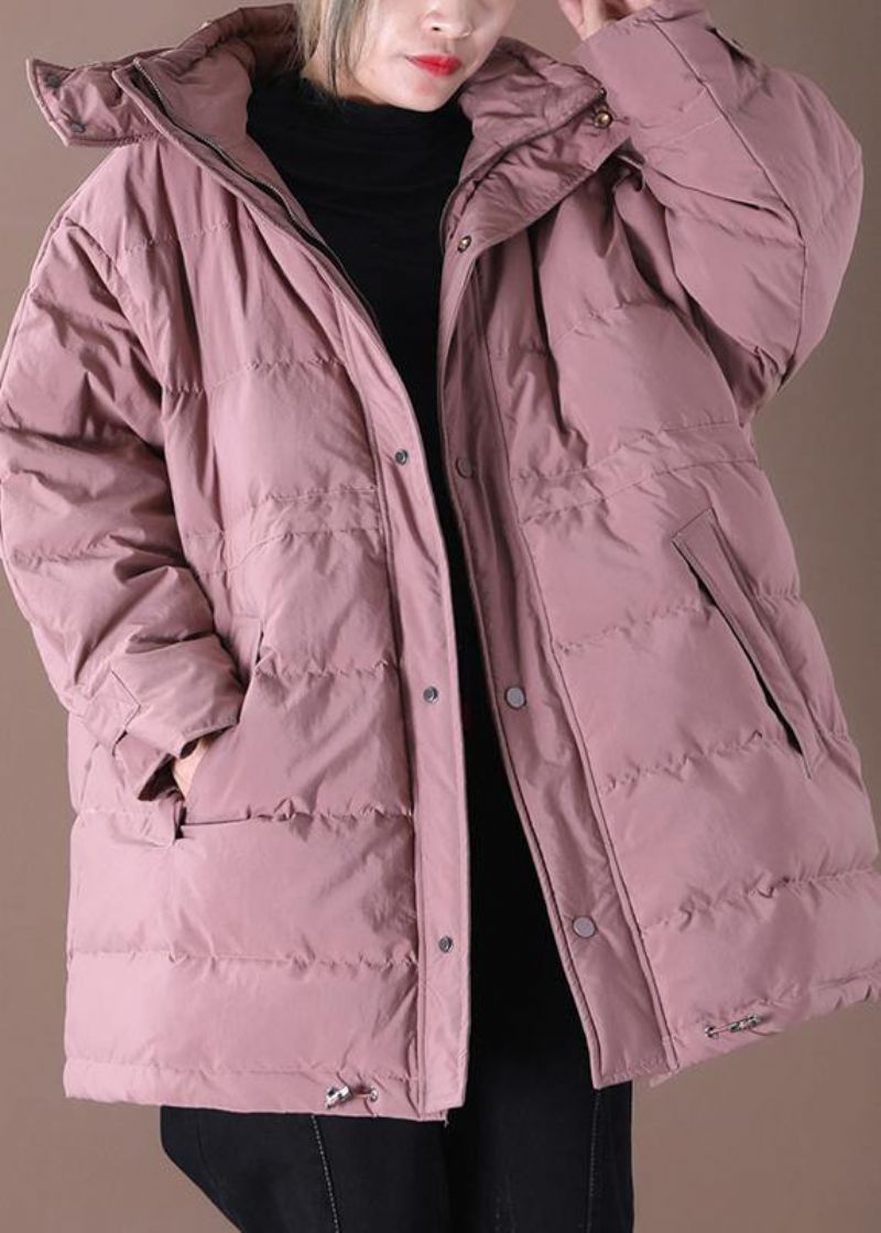 2024 Roze Donsjas Winter Plus Size Sneeuwjassen Dames Overjas Met Capuchon En Zakken