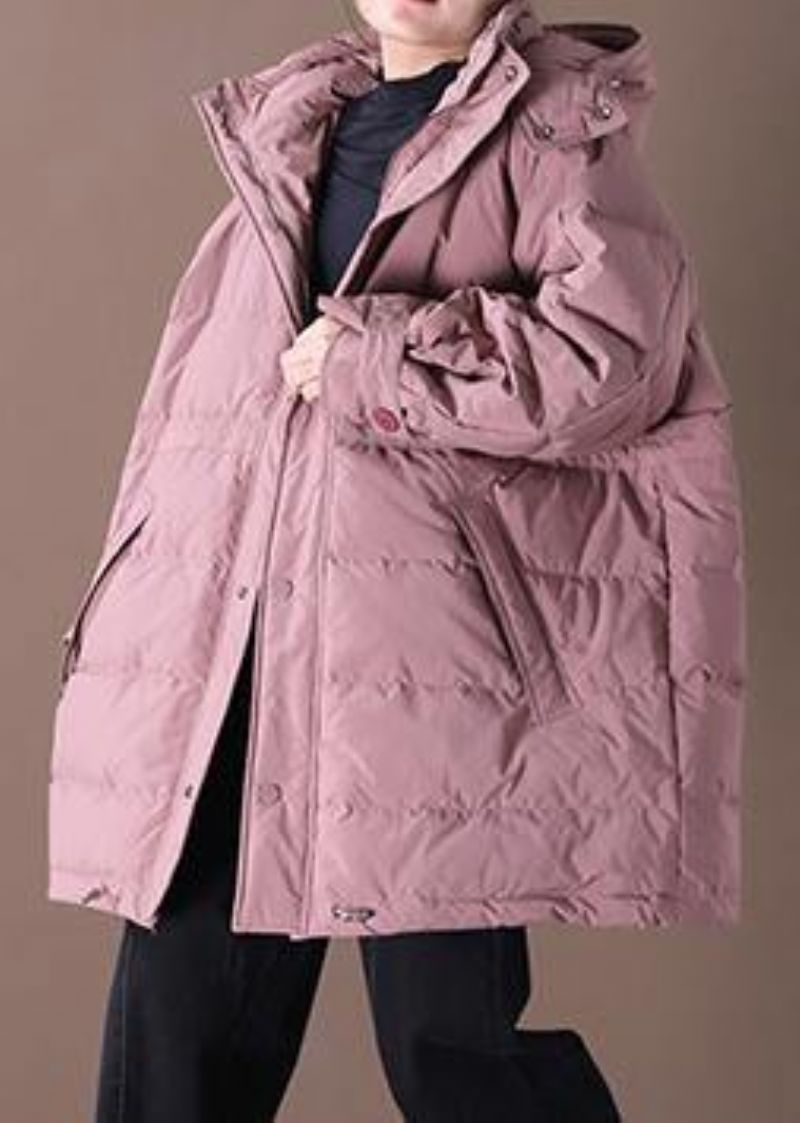 2024 Roze Donsjas Winter Plus Size Sneeuwjassen Dames Overjas Met Capuchon En Zakken - Roze