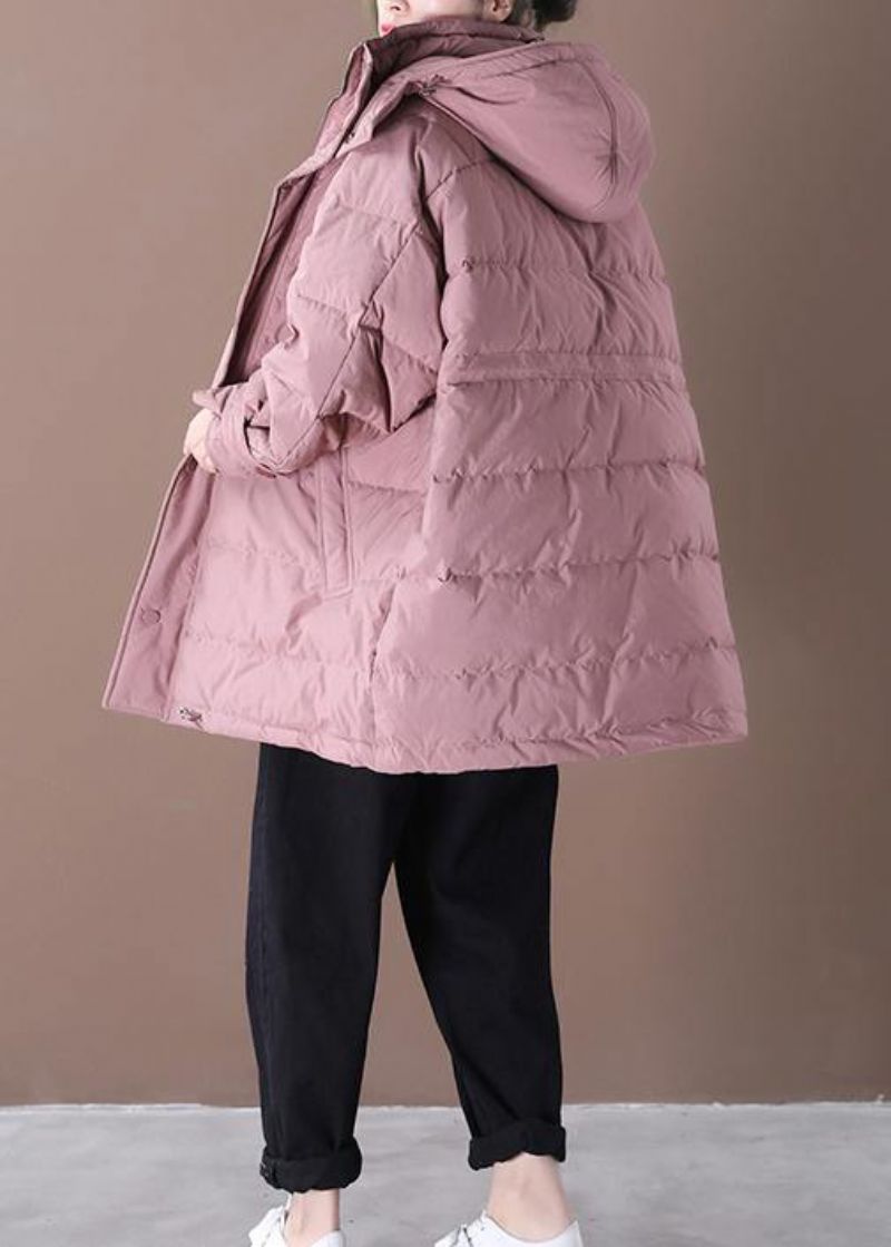 2024 Roze Donsjas Winter Plus Size Sneeuwjassen Dames Overjas Met Capuchon En Zakken - Roze