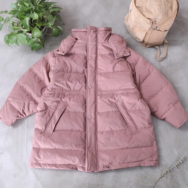 2024 Roze Donsjas Winter Plus Size Sneeuwjassen Dames Overjas Met Capuchon En Zakken - Roze