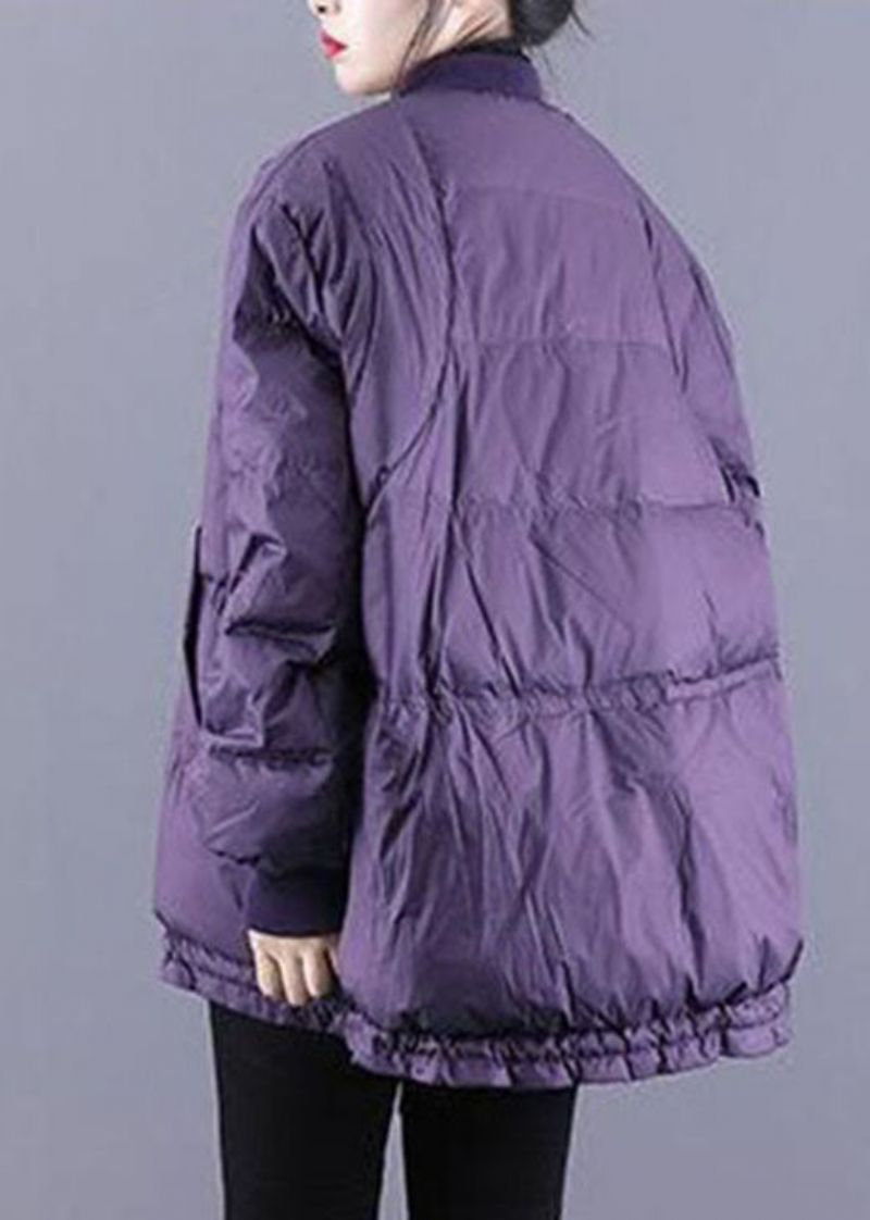 Art Purple Zip Up Trekkoord Fijne Katoen Gevulde Dikke Winterjassen - Dames donsjacks