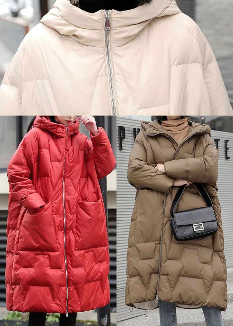 Beige Warme Eendendonsjas Met Ritssluiting Winter - Rood