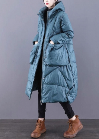 Blauwe Casual Eendendonsjas Met Ritssluiting Winter