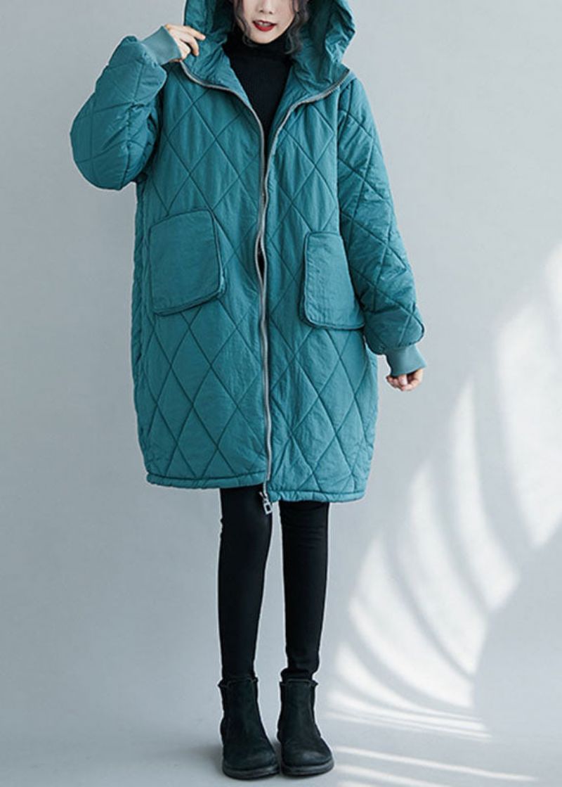 Blauwe Zakken Met Ritssluiting Dikke Parka Met Capuchon Winter - Blauw