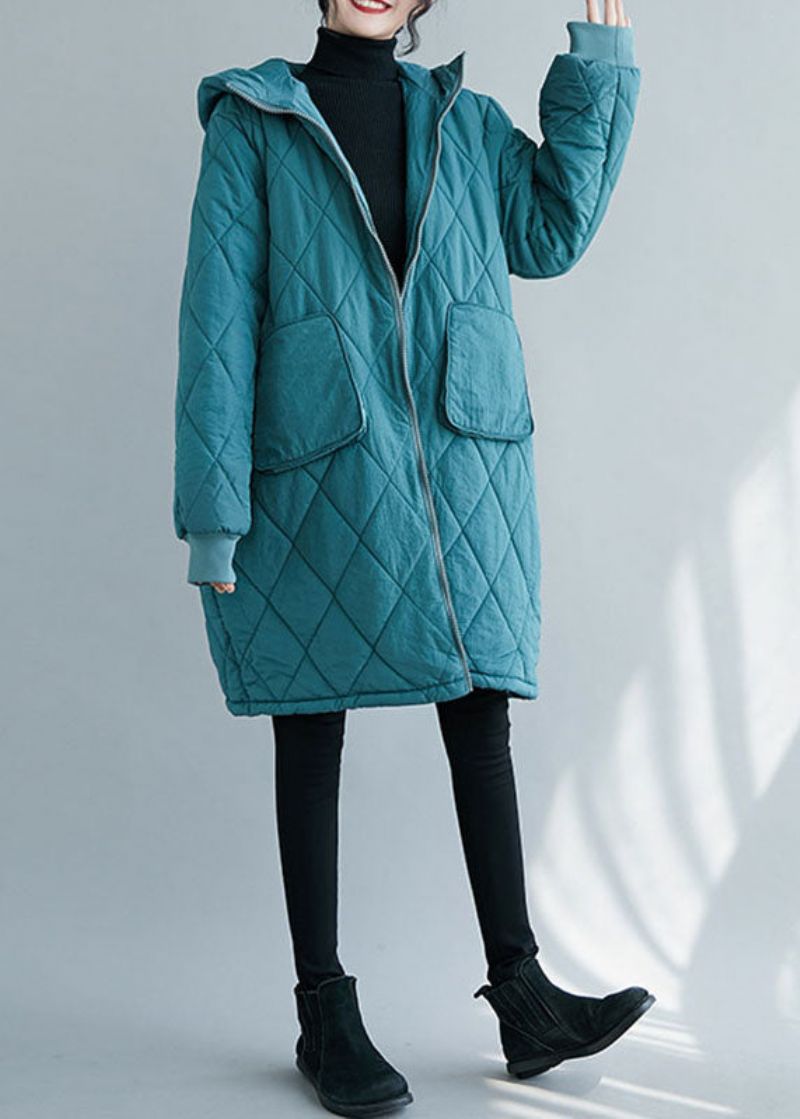 Blauwe Zakken Met Ritssluiting Dikke Parka Met Capuchon Winter - Blauw