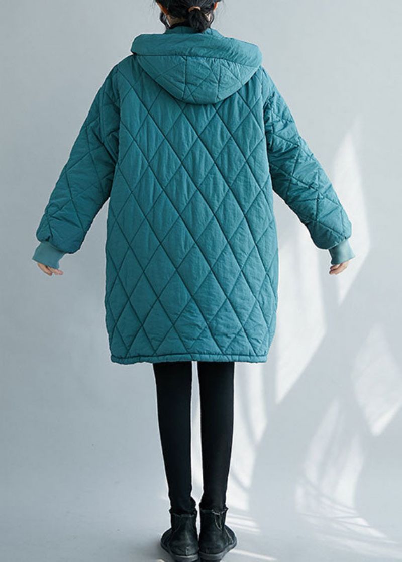 Blauwe Zakken Met Ritssluiting Dikke Parka Met Capuchon Winter - Blauw