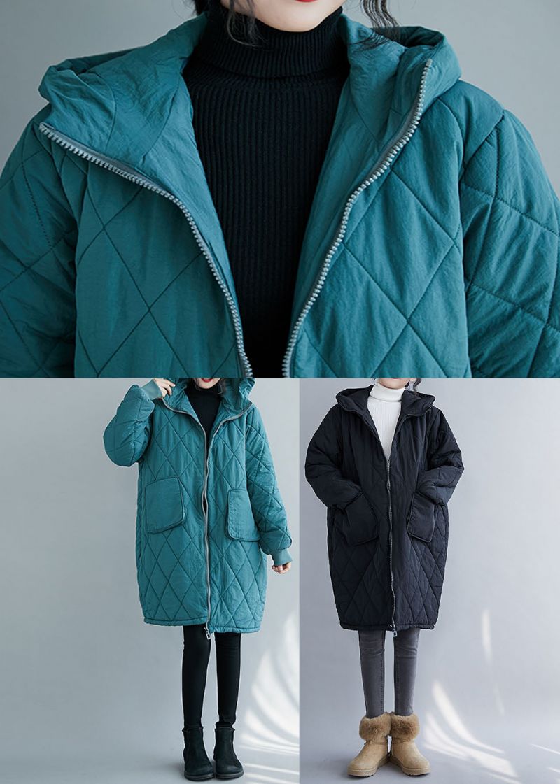 Blauwe Zakken Met Ritssluiting Dikke Parka Met Capuchon Winter - Blauw