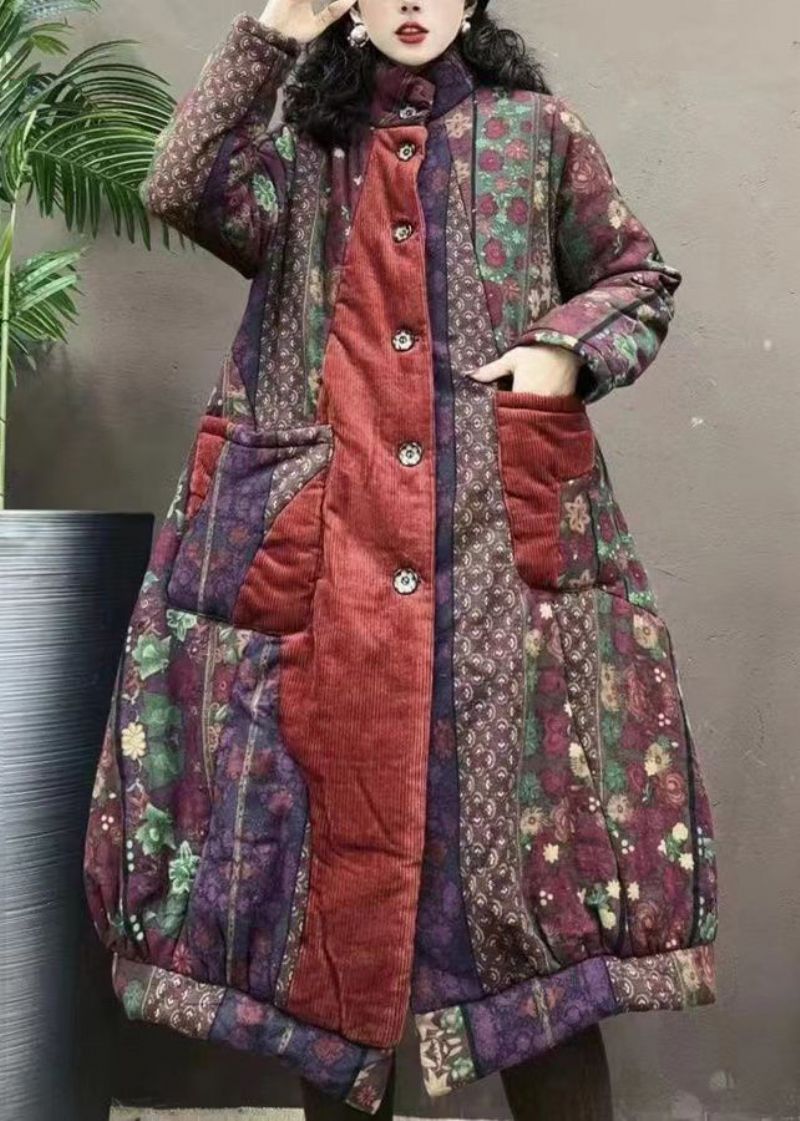 Boheemse Marine Zakken Print Patchwork Warme Fleecejassen Winter - Dames donsjacks