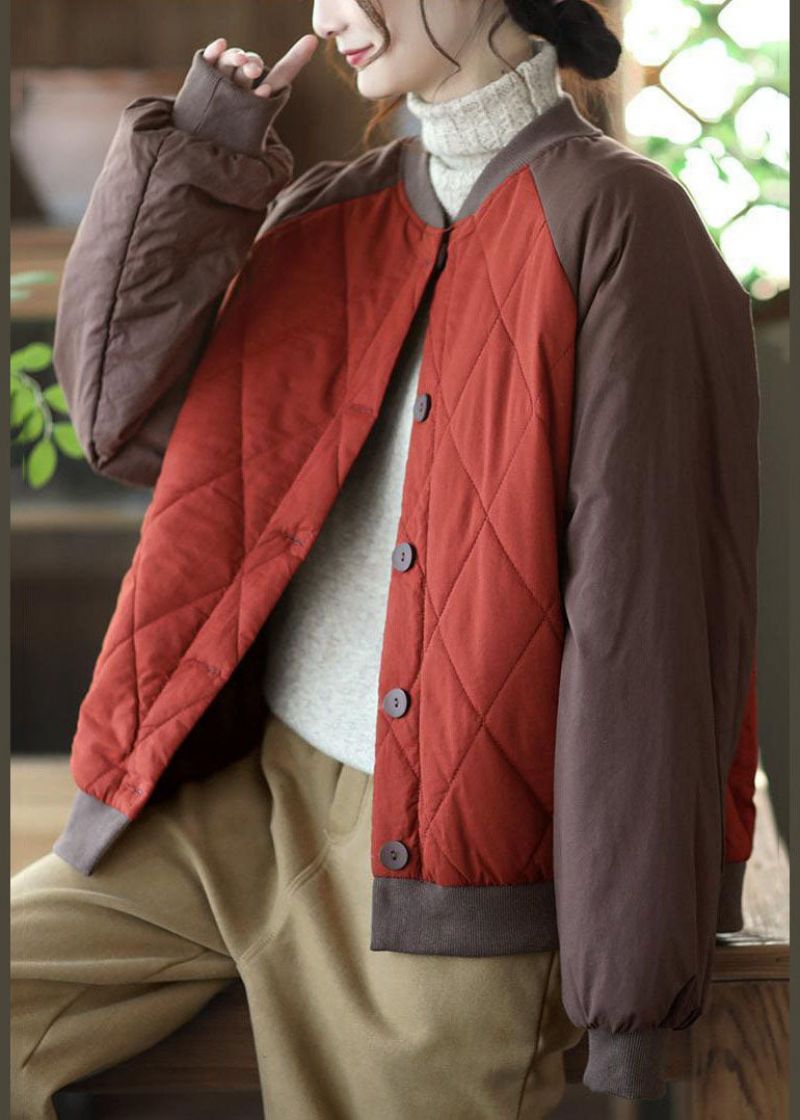 Boheemse Rode Oversized Patchwork Fijne Katoenen Gevulde Jassen Winter - Rood