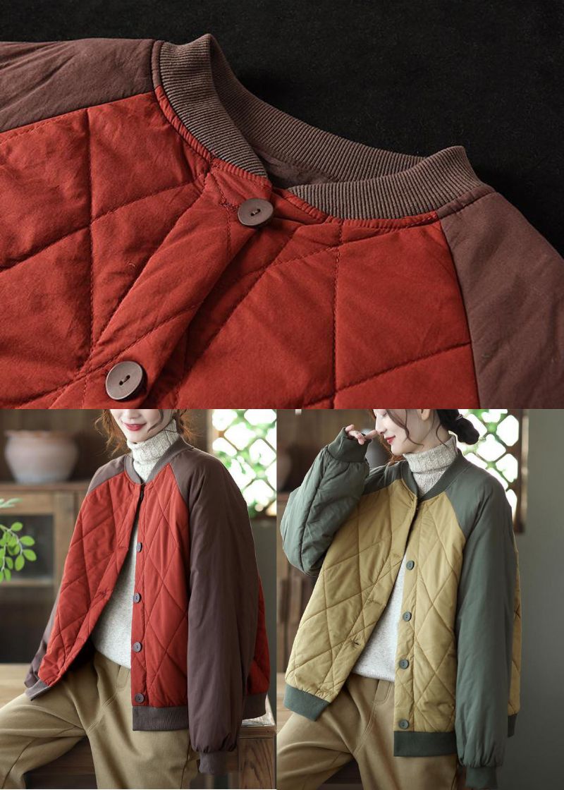 Boheemse Rode Oversized Patchwork Fijne Katoenen Gevulde Jassen Winter - Rood