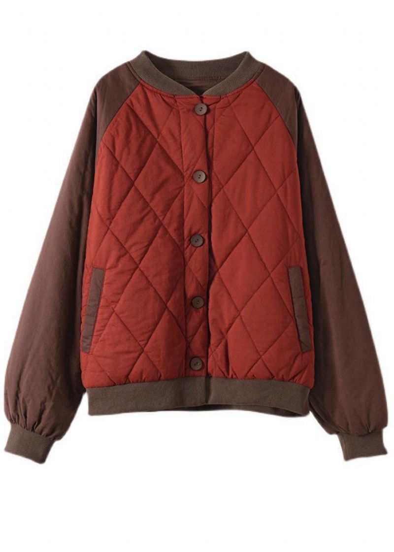 Boheemse Rode Oversized Patchwork Fijne Katoenen Gevulde Jassen Winter - Rood