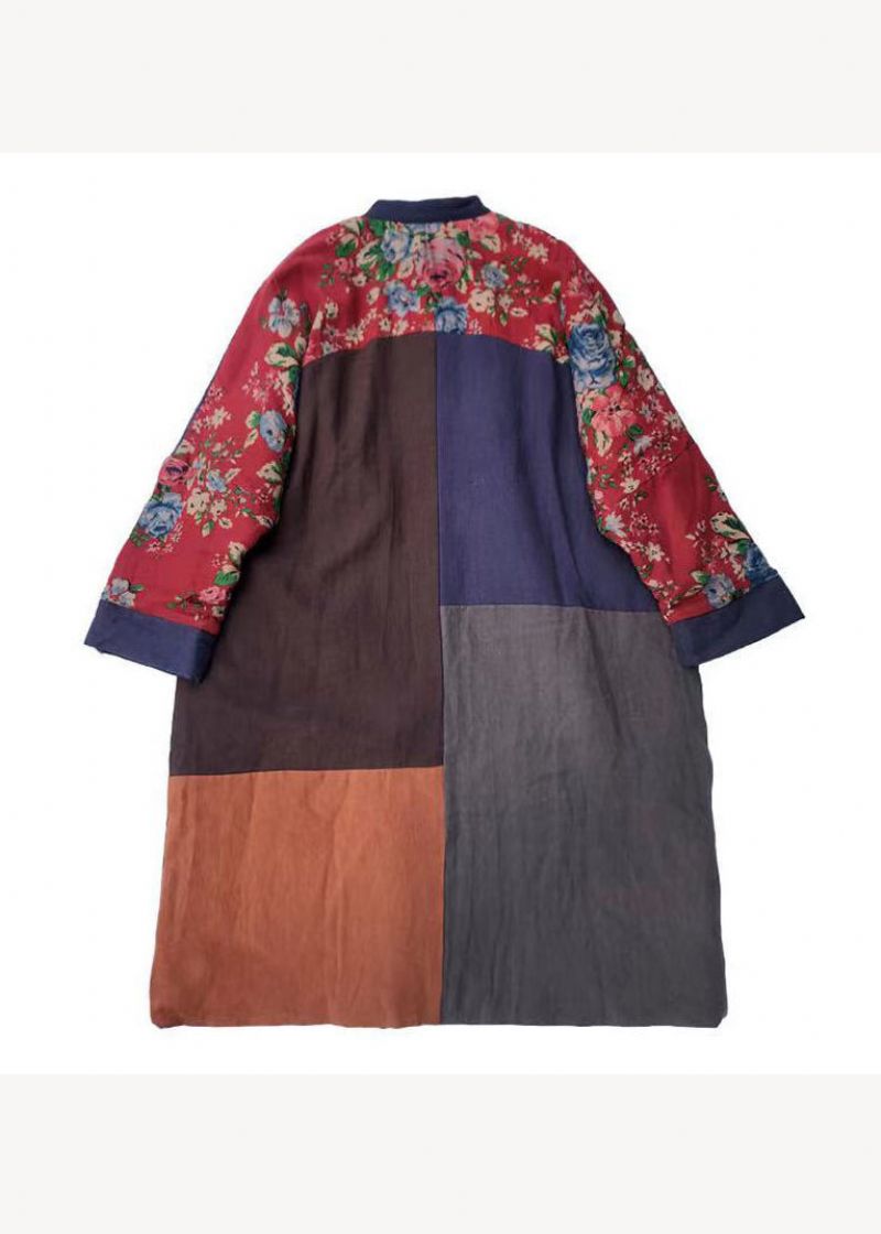 Boho Colorblock Zakken Patchwork Grote Maten Fijne Katoenen Gevulde Jas Winter - Dames donsjacks