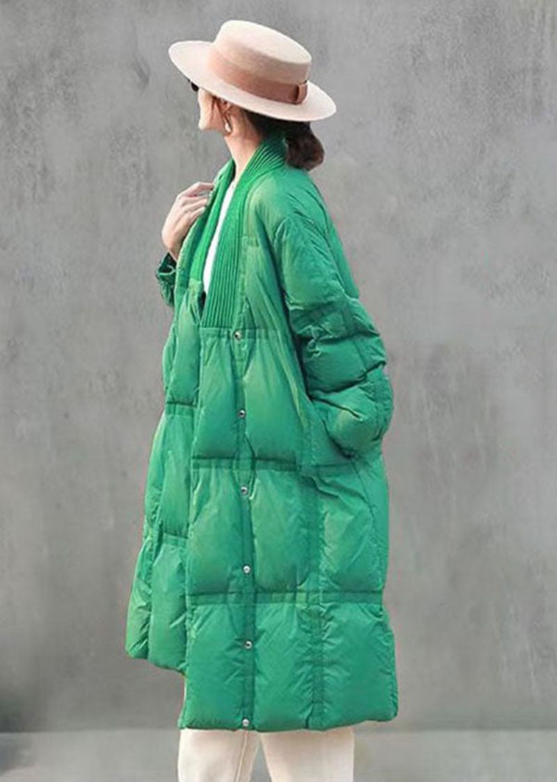 Boho Groene V-hals Effen Dikke Eendendons Donsjack Winter - Dames donsjacks