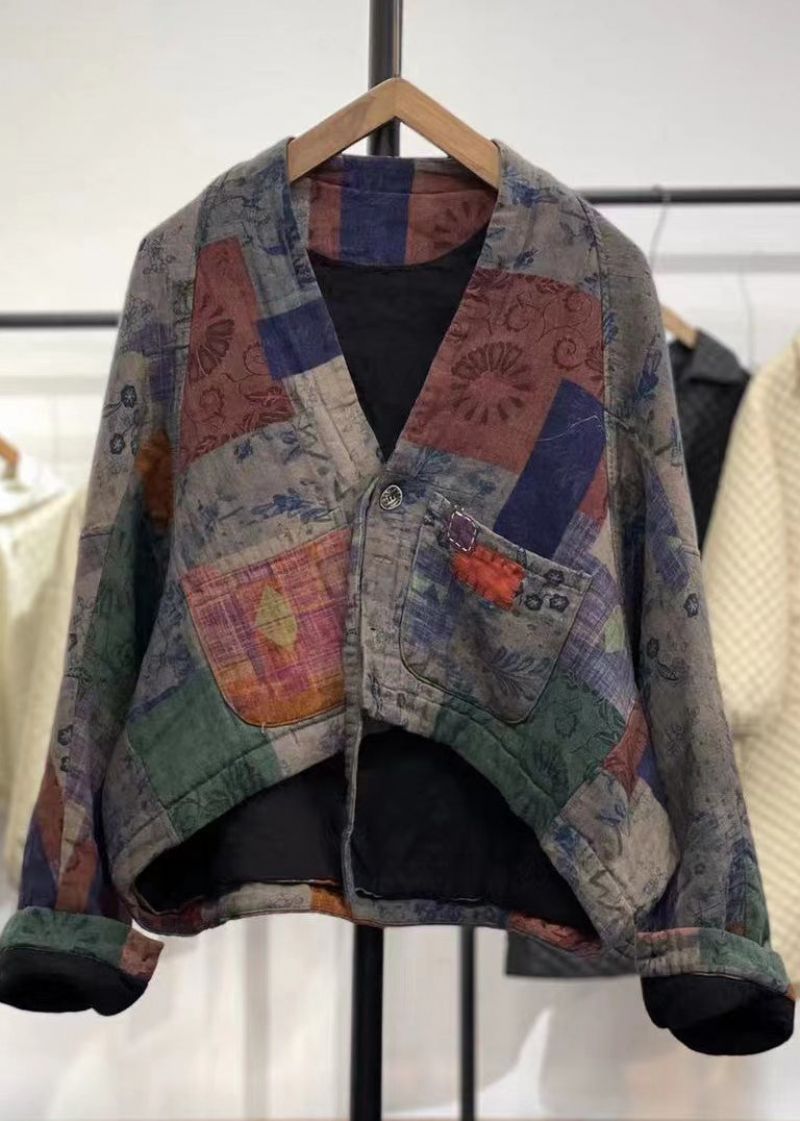 Boho Paarse Asymmetrische Patchwork Fijne Katoenen Gevulde Jassen Winter