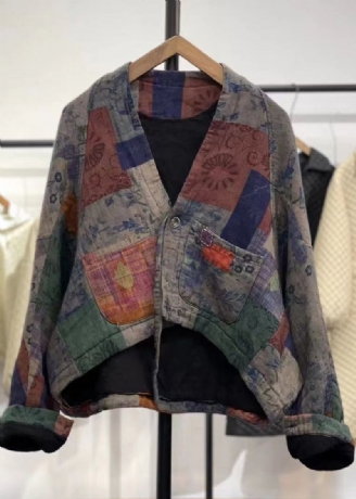 Boho Paarse Asymmetrische Patchwork Fijne Katoenen Gevulde Jassen Winter