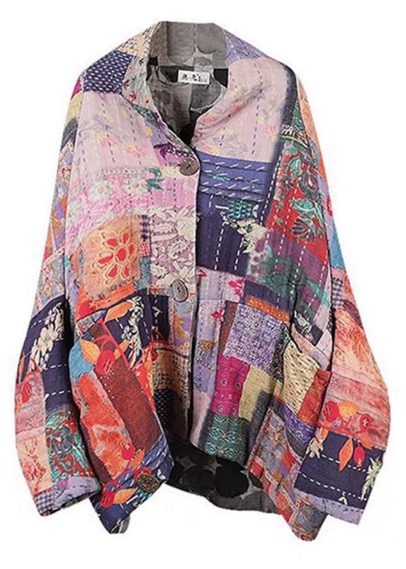 Boho Retro Print Knoopzakken Casual Winterkatoenen Parka - Dames donsjacks