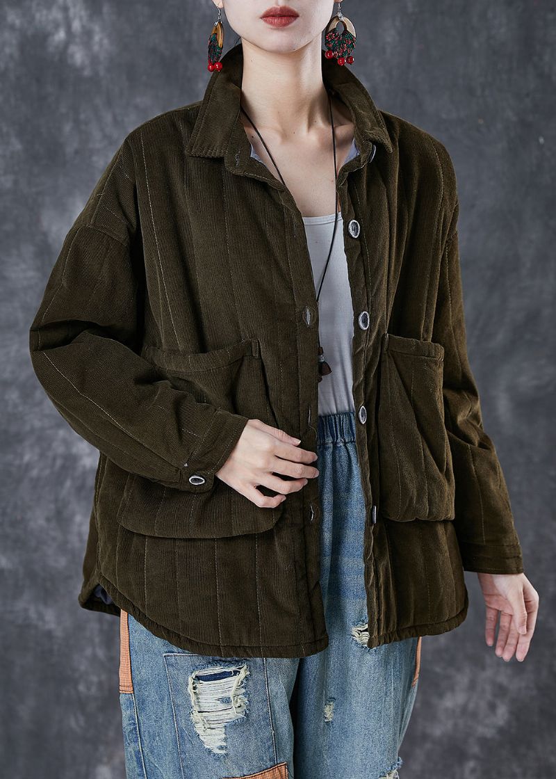 Boho Zwartachtig Groen Oversized Zakken Fijn Katoen Gevuld Pufferjack Winter - Dames donsjacks