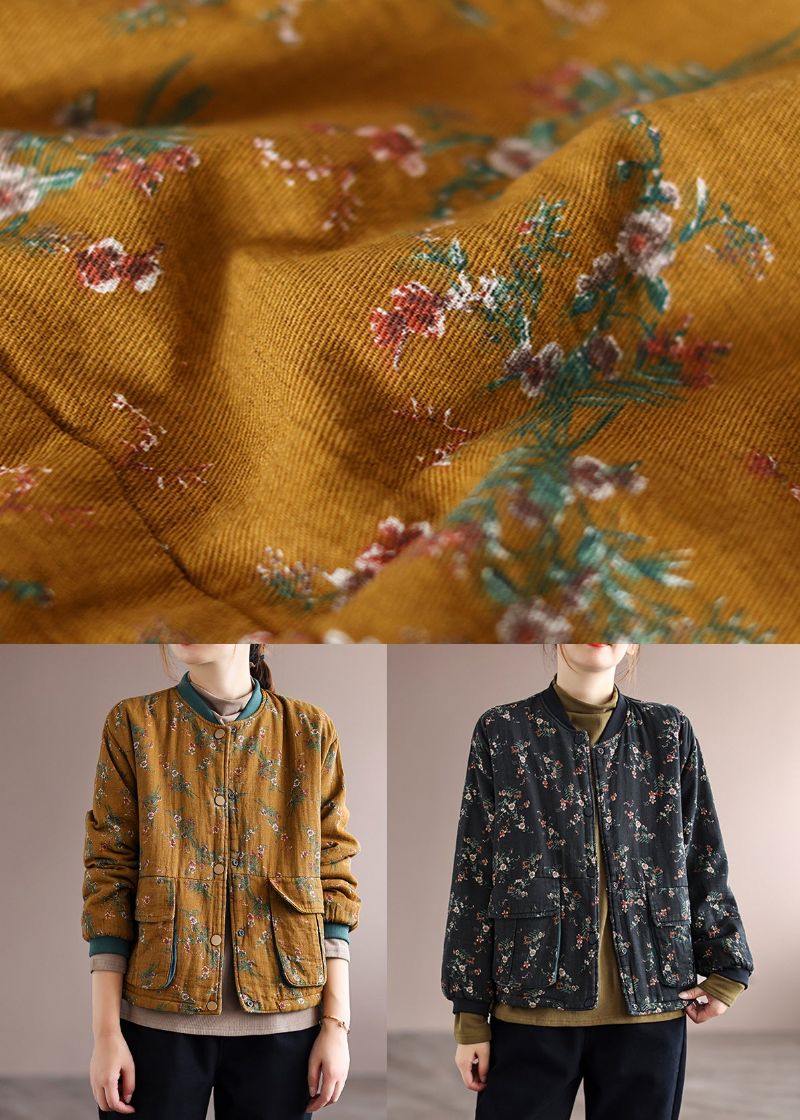 Boho Zwarte Print Zakken Patchwork Fijn Katoen Gevulde Jassen Winter - Dames donsjacks