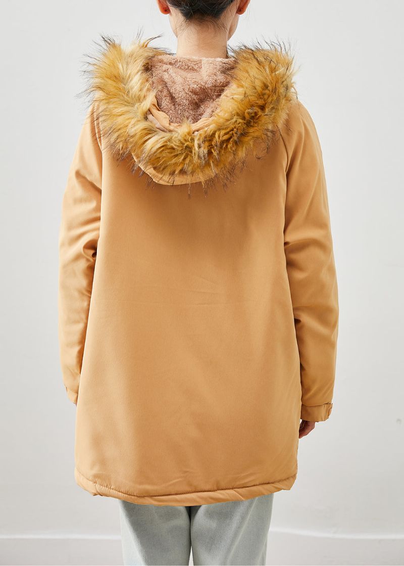 Boutique Kaki Bontkraag Oversized Dik Fijn Katoen Gevuld Pufferjack Winter - Dames donsjacks