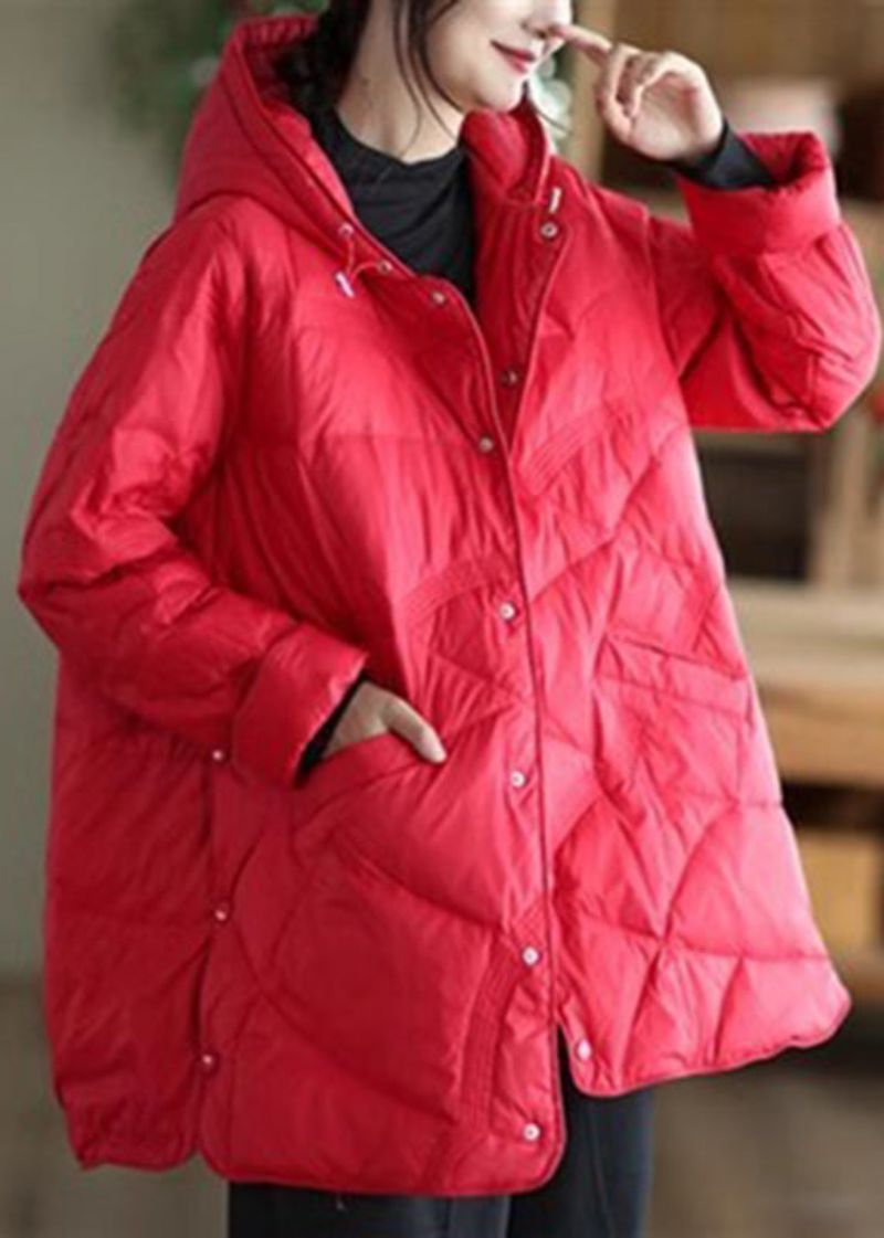 Boutique Rode Oversized Parka's Met Fijne Katoenvulling En Capuchon Winter - Dames donsjacks