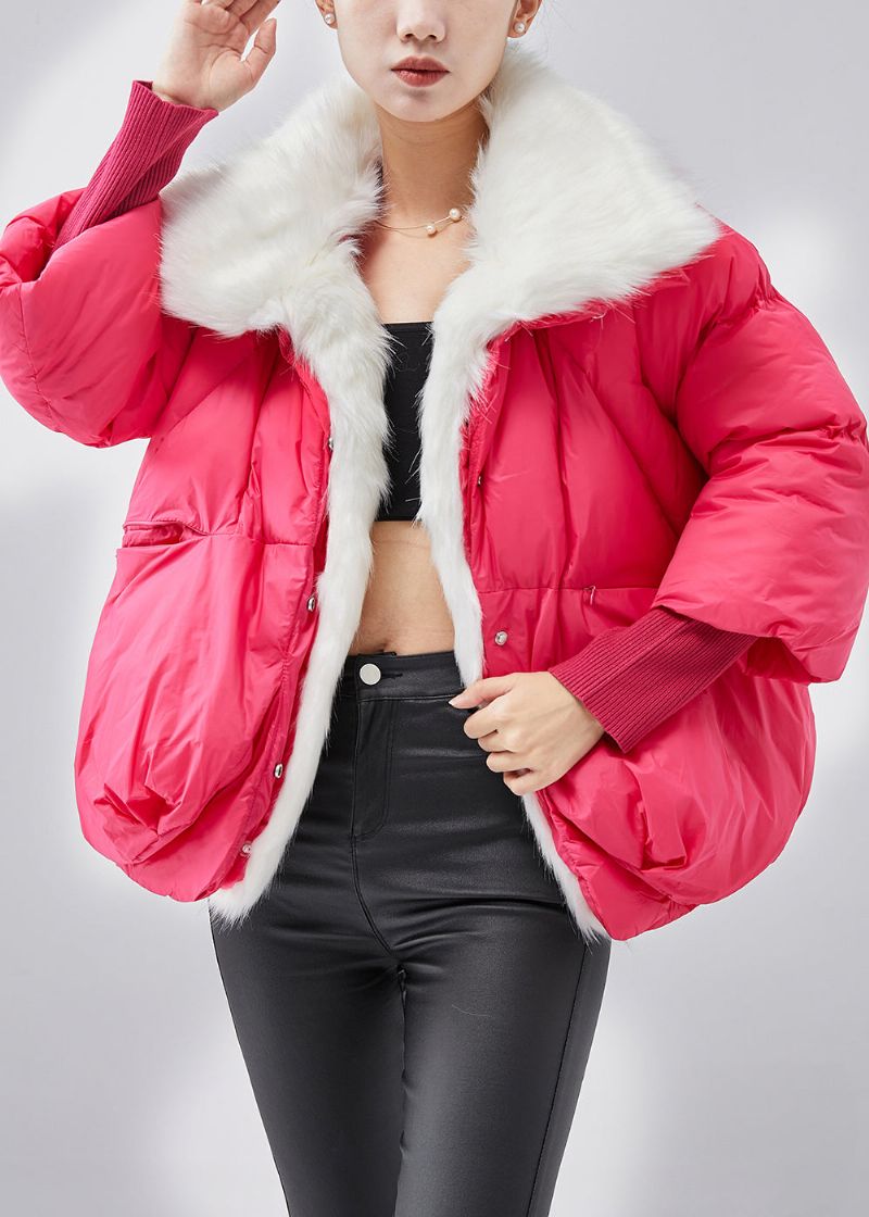 Boutique Roze Bontkraag Fijne Katoen Gevulde Korte Winterjassen - Dames donsjacks