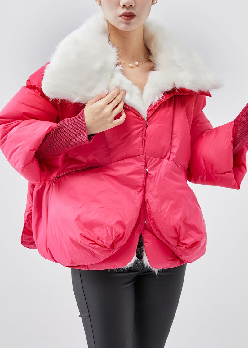 Boutique Roze Bontkraag Fijne Katoen Gevulde Korte Winterjassen - Dames donsjacks