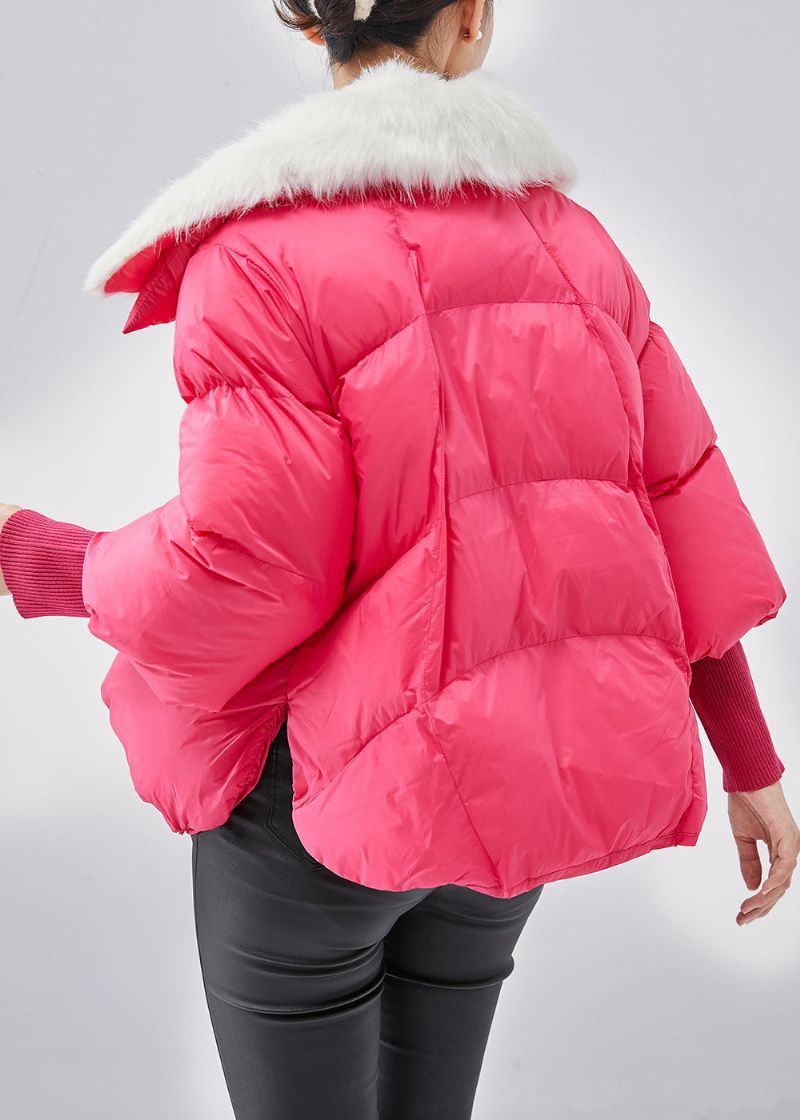 Boutique Roze Bontkraag Fijne Katoen Gevulde Korte Winterjassen - Dames donsjacks