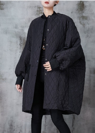 Boutique Zwart Oversized Patchwork Fijn Katoenen Gevuld Jack In De Winter