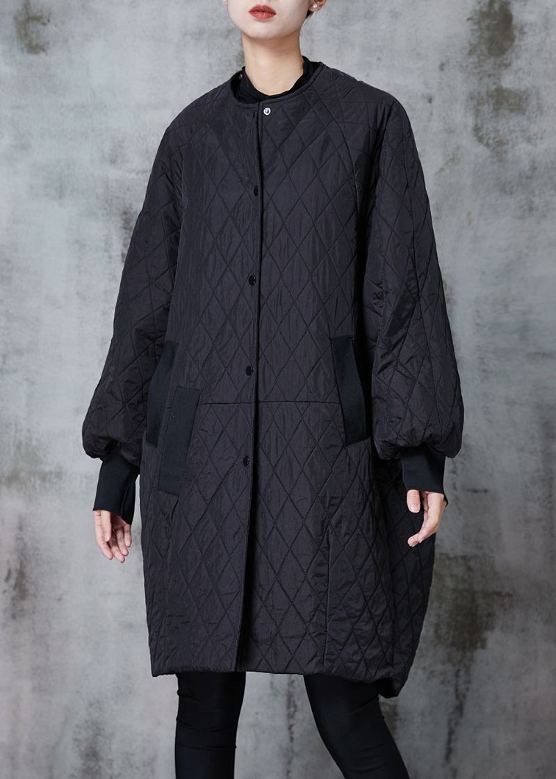 Boutique Zwart Oversized Patchwork Fijn Katoenen Gevuld Jack In De Winter - Dames donsjacks