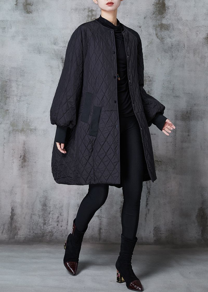 Boutique Zwart Oversized Patchwork Fijn Katoenen Gevuld Jack In De Winter - Dames donsjacks