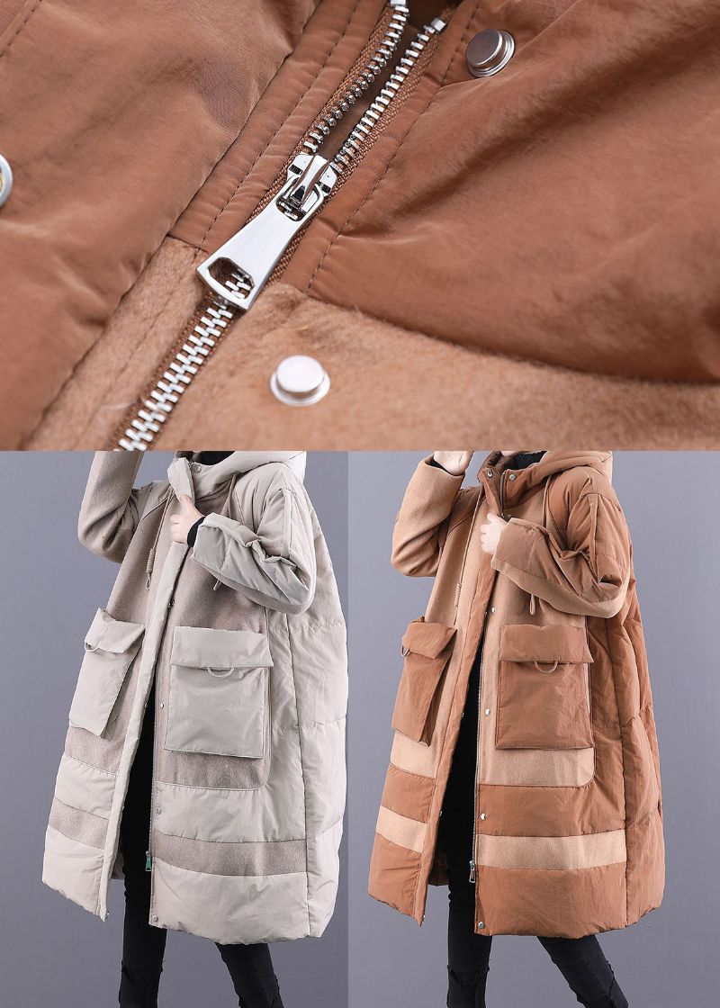 Camel Trekkoord Duck Down Winterjassen Zip Up Winter - Beige