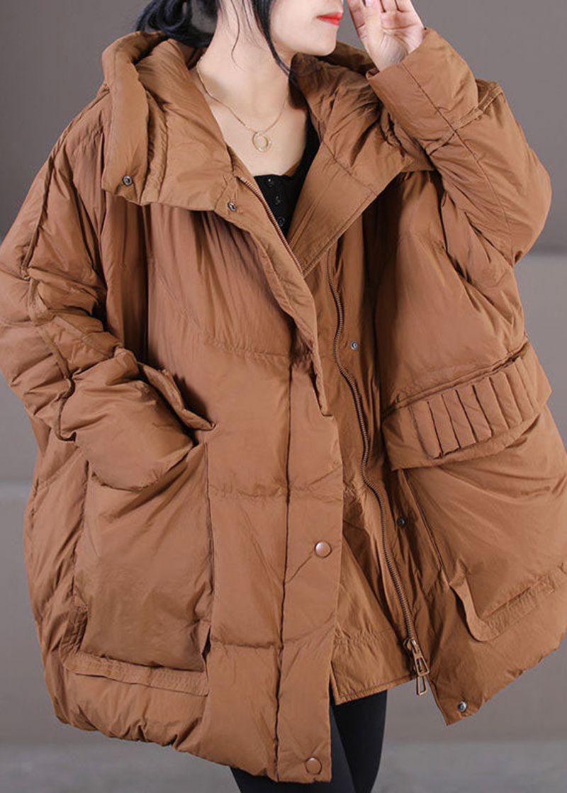 Caramel Warme Eendendons Pufferjack Met Capuchon Oversized Winter