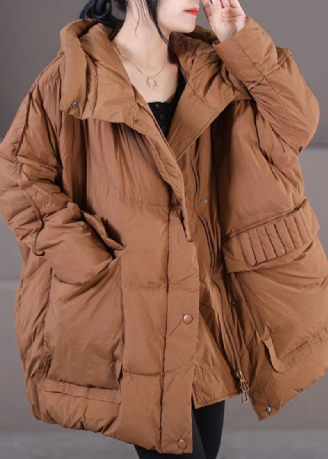 Caramel Warme Eendendons Pufferjack Met Capuchon Oversized Winter