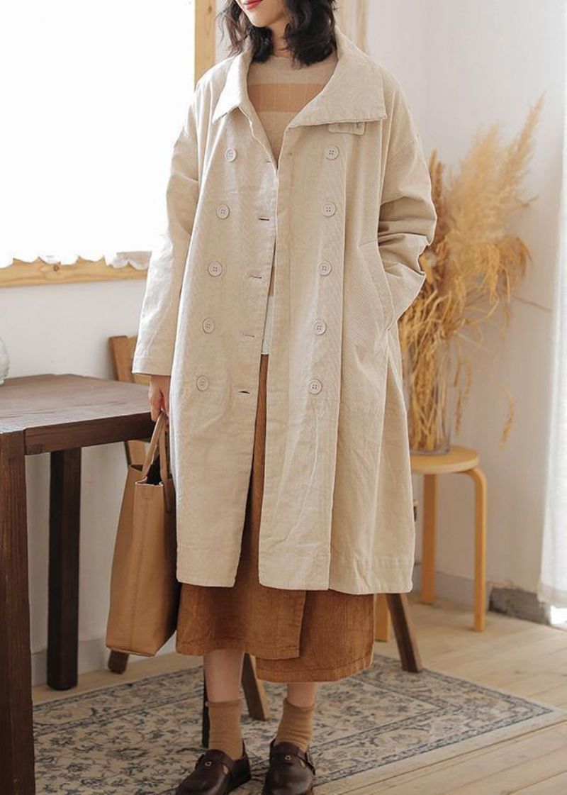 Casual Beige Parka's Voor Dames Grote Maten Warme Winterjas Dubbele Borstzakken Winteroutwear