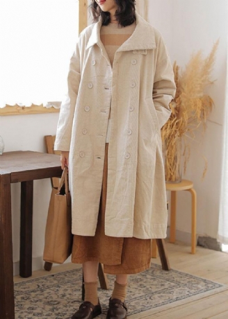 Casual Beige Parka's Voor Dames Grote Maten Warme Winterjas Dubbele Borstzakken Winteroutwear