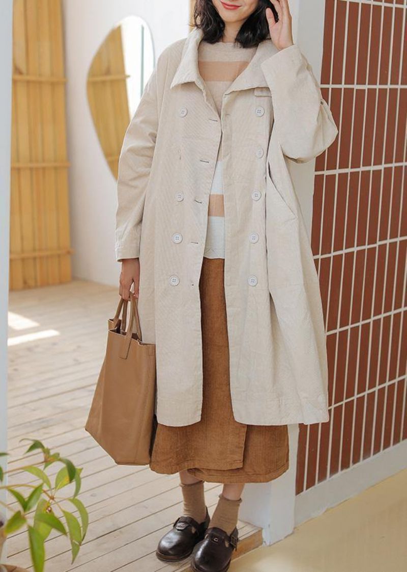 Casual Beige Parka's Voor Dames Grote Maten Warme Winterjas Dubbele Borstzakken Winteroutwear - Dames donsjacks