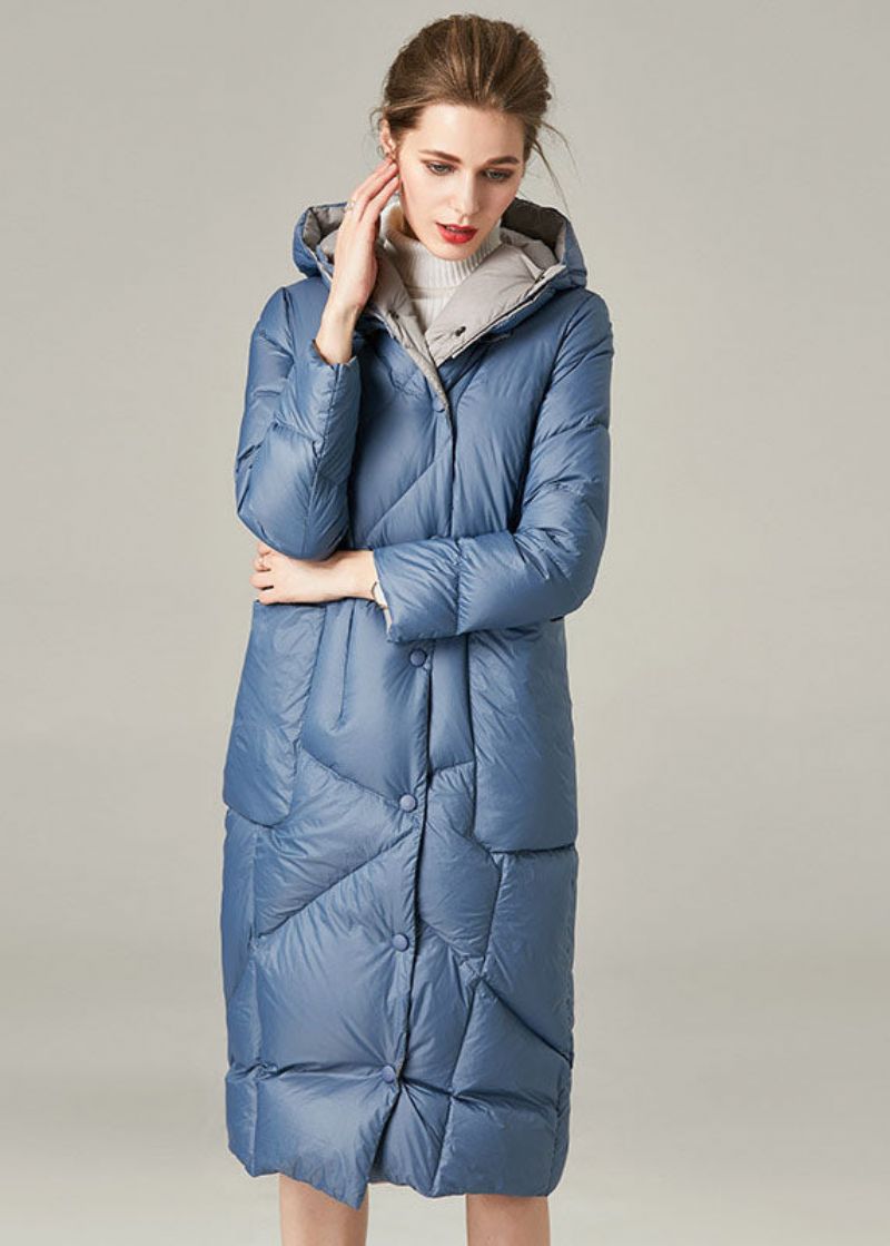 Casual Blauwe Zakken Met Capuchon Eendendonsjas Winter - Blauw