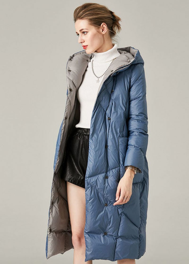 Casual Blauwe Zakken Met Capuchon Eendendonsjas Winter - Blauw