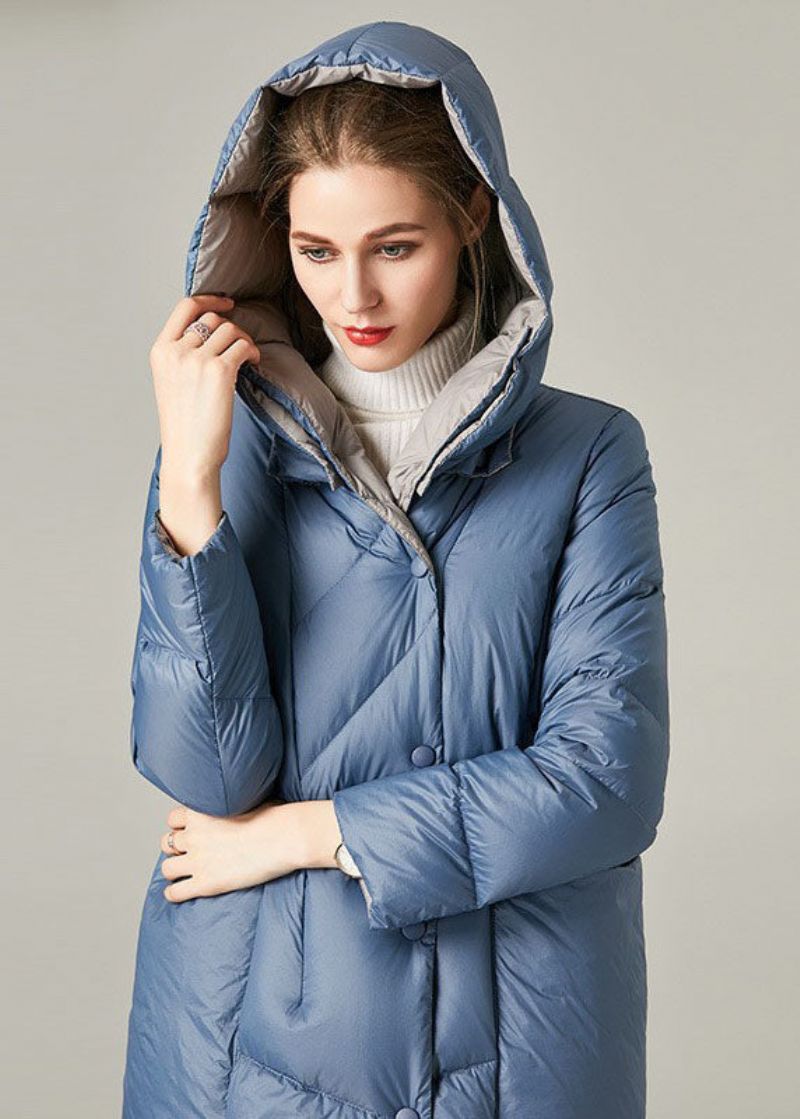 Casual Blauwe Zakken Met Capuchon Eendendonsjas Winter - Blauw