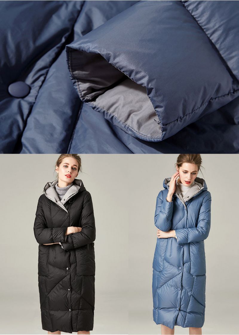 Casual Blauwe Zakken Met Capuchon Eendendonsjas Winter - Blauw