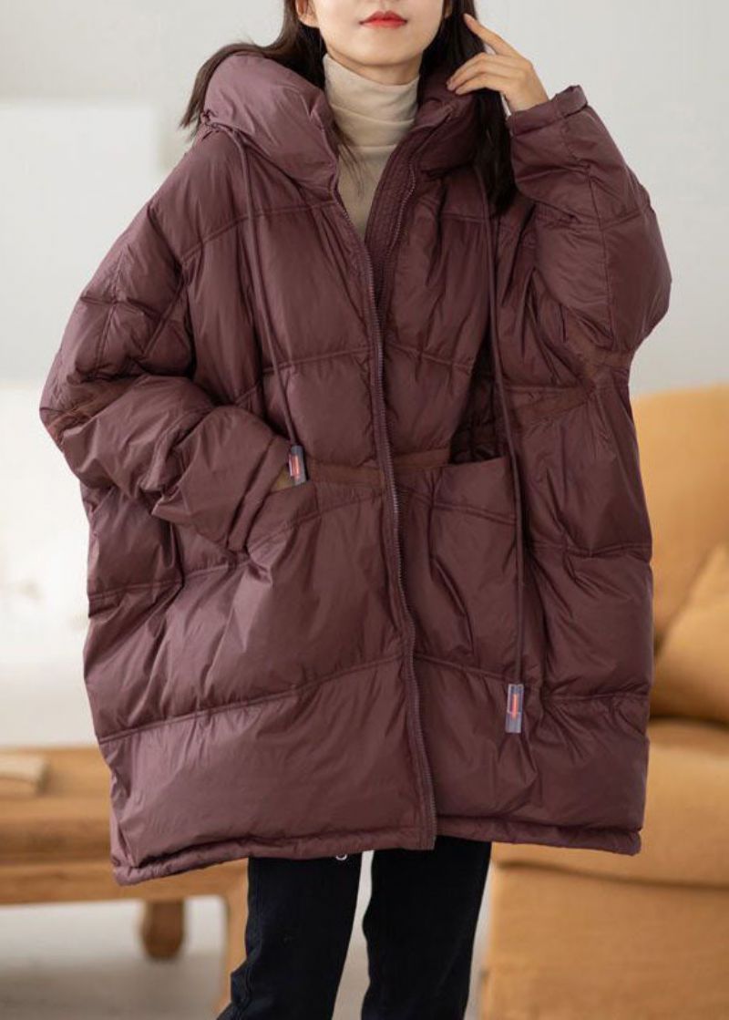 Casual Chocoladekleurige Capuchon Oversized Trekkoord Dikke Canada Goose Jas Vleermuismouw